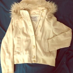 Aeropostale cream jacket with removable fur hood